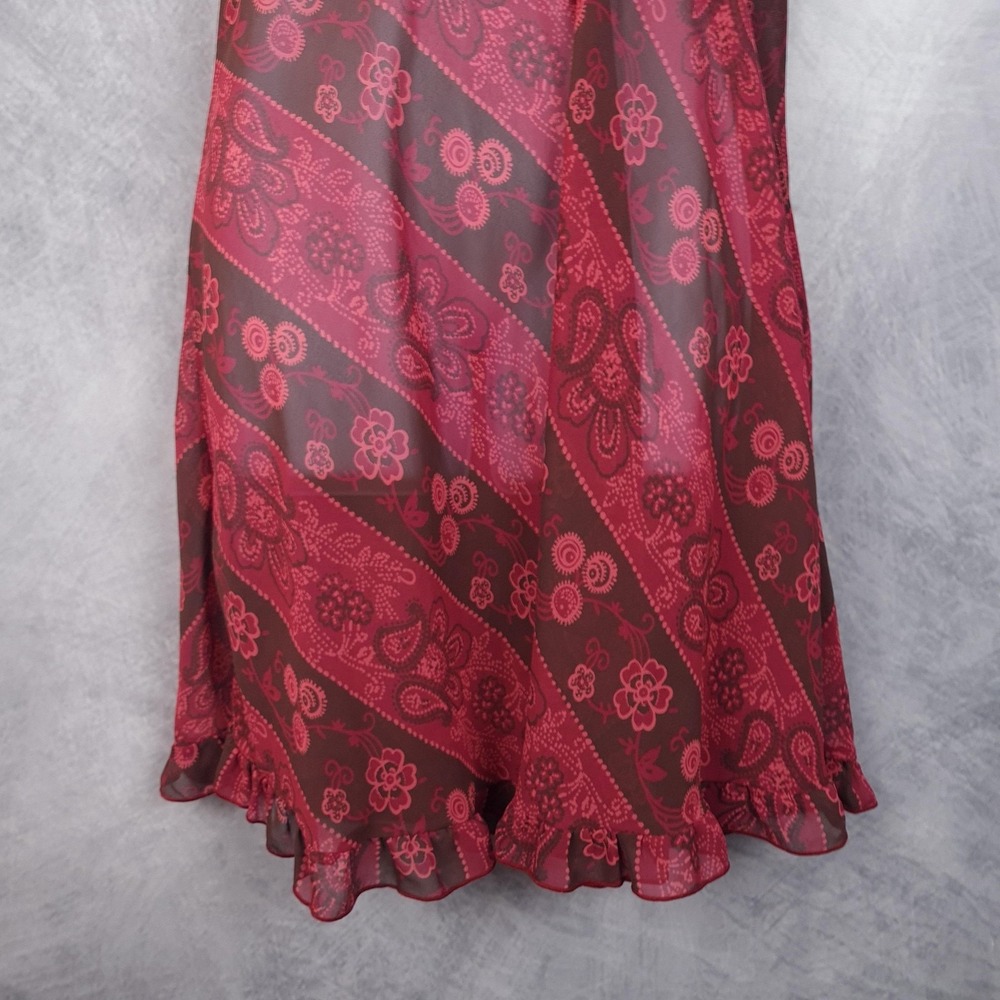Vntg Whimsy Fairy Dress Womens Large Red Paisley Chiffon Sheer Babydoll Grunge - Picture 5 of 16